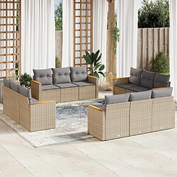 vidaXL Salon de jardin et coussins 12 pcs mélange beige résine tressée