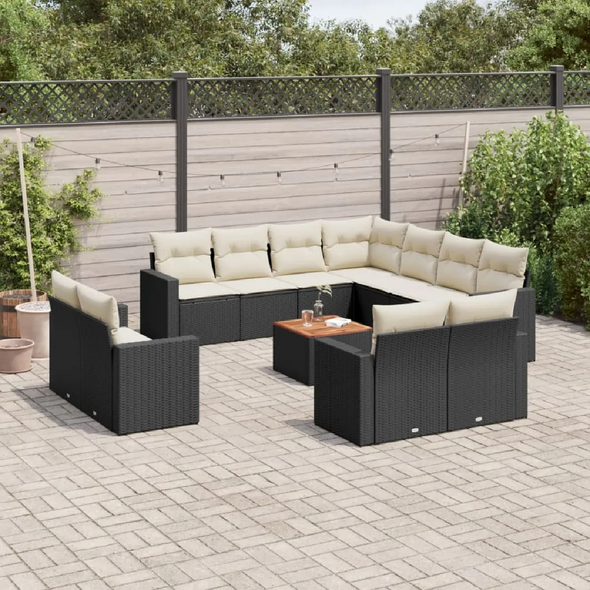 Maison Chic Salon de jardin 12 pcs avec coussins, Ensemble Tables et chaises d'extérieur noir résine tressée -GKD899411