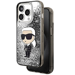 Karl Lagerfeld Coque pour iPhone 15 Pro Motifs Paillettes Flottantes Bords Rehaussés Argent