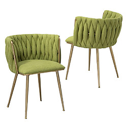 ComfortXL Fauteuil de Salle à Manger et de Salon en Lin, 2pcs/set, Pieds en Fer, Olive Green - ABC12345