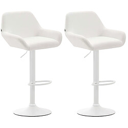 Decoshop26 Lot de 2 tabourets de bar repose-pieds en forme d'arc en métal blanc assise en PVC blanc 10_0004027