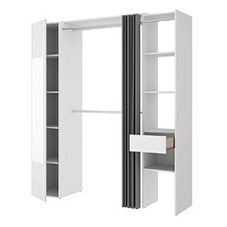 Pegane Armoire dressing avec 1 colonne + miroir + rideau coloris blanc - Longueur 177 x Profondeur 52 x Hauteur 205 cm pas cher