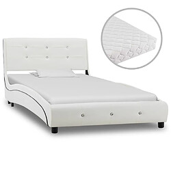 vidaXL Lit avec matelas Blanc Similicuir 90 x 200 cm