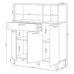 Pegane Buffet meuble cuisine 3 portes + tiroir coloris blanc artic / chêne canadien - Hauteur 126 cm x Longueur 108 cm x Profondeur 40 cm