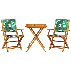 vidaXL Ensemble de bistro 3 pcs motif de feuilles tissu et bois massif