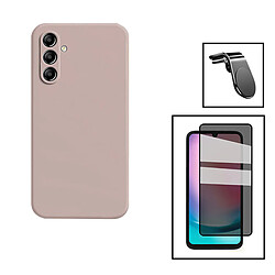 PHONECARE Kit Film Verre Trempé 5D Anti-Spy + Coque Silicone Liquide + Support Magnétique L pour Samsung Galaxy A24 4G - Rose