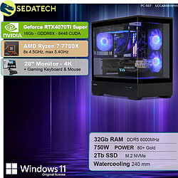 Sedatech Pack PC Gamer Pro V360 • AMD Ryzen 7 7700X • RTX4070Ti Super • 32Go DDR5 • 2To SSD M.2 • Windows 11 • Moniteur 28''