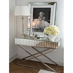 Vivenla Console design plateau et contour en miroir avec un piètement croisée en acier inoxydable poli L. 120 x P. 40 x H. 75 cm collection GALA pas cher