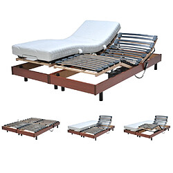 Le Quai Des Affaires Ensemble 2 sommiers relaxation électrique FLEXPUR 80x200 + 2 matelas mémoire de forme / Merisier 