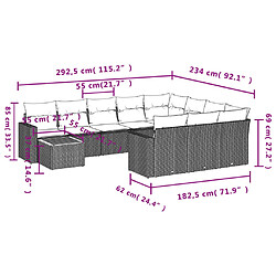 Acheter vidaXL Salon de jardin 11 pcs avec coussins noir résine tressée