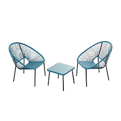 Concept Usine Set de 2 fauteuils + table basse bleu ACAPULCO