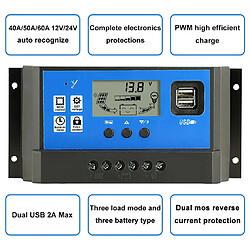 Régulateur de panneau de contrôleur de charge solaire PWM 12 / 24V 40/50 / 60A double USB 40A