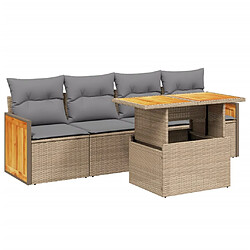 vidaXL Salon de jardin avec coussins 5 pcs beige résine tressée