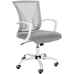 Decoshop26 Chaise de bureau hauteur réglable avec revêtement en maille respirante microfibre gris clair pieds métal blanc 10_0002693