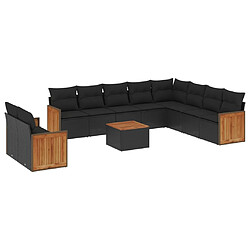 vidaXL Salon de jardin 11 pcs avec coussins noir résine tressée