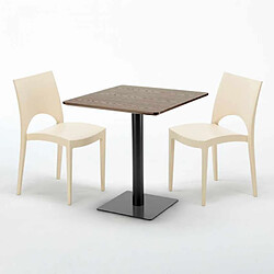 Avis Grand Soleil Table carrée 70x70 plateau effet bois avec 2 chaises colorées Paris Melon - Beige