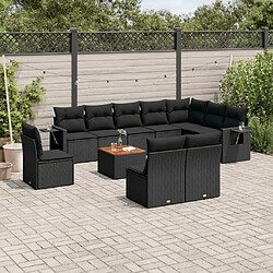 vidaXL Salon de jardin 11 pcs avec coussins noir résine tressée 