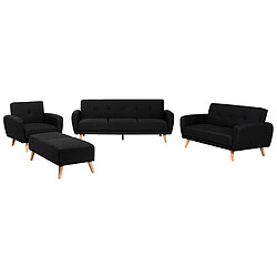 Beliani Ensemble canapés et fauteuil en tissu noir 6 places avec pouf FLORLI 