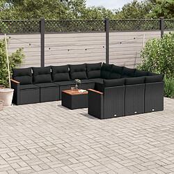 vidaXL Salon de jardin 12 pcs avec coussins noir résine tressée