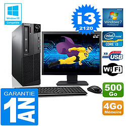 PC Lenovo M92p SFF Core I3-2120 Ram 4Go Disque 500 Go Wifi W7 Ecran 22" - Occasion