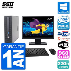 PC HP 600 G2 SFF Ecran 22" Intel G4400 RAM 32Go SSD 960Go Windows 10 Wifi - Occasion