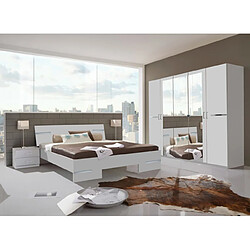 Pegane Chambre à coucher complète adulte (lit 140x190 cm + 2 chevets + armoire) coloris blanc/chrome brillant