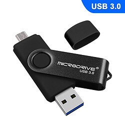 Wewoo Clé USB MicroDrive 64 Go USB 3.0 Téléphone et ordinateur Android Double disque rotatif en métal U Noir 