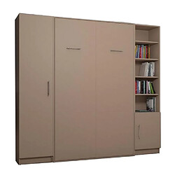 Inside 75 Composition armoire lit escamotable SMART-V2 Taupe mat Couchage 140 x 200 cm colonne armoire et bibliothèque