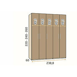 Inside 75 Armoire 238,4 x 220 cm couleur Legend Pizzara 4 portes lisses 2 portes claires poignée barra pas cher