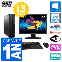 PC Lenovo M800 SFF Ecran 22" Intel i3-6100 RAM 64Go SSD 480Go Windows 10 Wifi · Occasion 