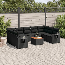 vidaXL Salon de jardin 10 pcs avec coussins noir résine tressée 