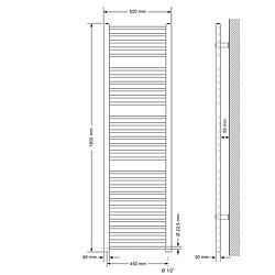 LuxeBath Radiateur Design Sahara - 500 x 1800 mm - Chrome - Connexion Latéral - Forme Droit