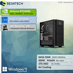 Sedatech Pack Workstation Pro • Intel i7-14700KF • RTX4080 • 64Go DDR5 • 2To SSD M.2 • Windows 11 • Moniteur 28"