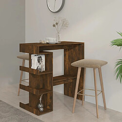 vidaXL Table de bar et étagère de rangement chêne fumé bois ingénierie 