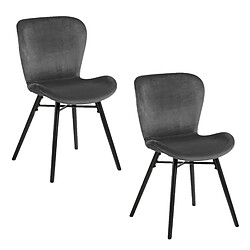 Toilinux Lot de 2 chaises Lucie en velours et bois - Gris et noir