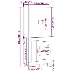 vidaXL Buffet haut Noir 69,5x34x180 cm Bois d'ingénierie pas cher