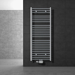 LuxeBath Radiateur de salle de bains Sahara 600x1500 mm, chrome, courbé avec raccord central y compris garniture de raccordement avec thermostat universel forme d'angle