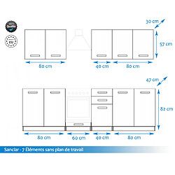 Dusine Cuisine Sanclar 7 éléments - blanc blanc laqué - 2m60 four encastrable