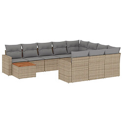 vidaXL Salon de jardin 11 pcs avec coussins beige résine tressée