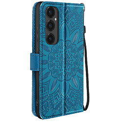 Avizar Étui Fleurs Mandala pour Samsung Galaxy S24 FE Portefeuille Dragonne Bleu Clair