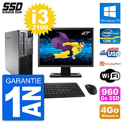 PC Lenovo M81 SFF Ecran 27" Intel Core i3-2100 RAM 4Go SSD 960Go Windows 10 Wifi · Occasion 