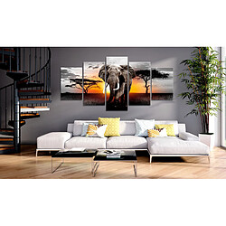 Decoshop26 Tableau toile de décoration murale impression premium en 5 parties sur châssis en bois motif Éléphant au coucher du soleil 100x50 cm 11_0015016