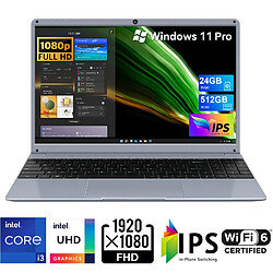 VANWIN Ordinateur Portable Intel Core i3-5005U 24Go RAM 512Go SSD processeur (jusqu'à 3,4 GHz) Pc Portable 15,6 Pouces 1920 x 1080 FHD+, 2.4G/5G WiFi, Ouverture d'angle à 135°-AZERTY