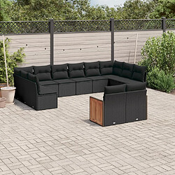 vidaXL Salon de jardin 12 pcs avec coussins noir résine tressée