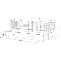 Avis Kids Literie Lit enfant Téo 90x190 gris blanc livré avec tiroir, sommier et matelas en mousse de 7cm offert