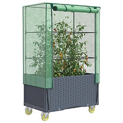 vidaXL Jardinière surélevée avec housse et roues aspect rotin