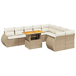 vidaXL Salon de jardin avec coussins 10 pcs beige résine tressée