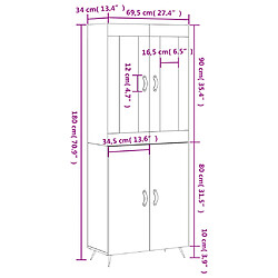 vidaXL Buffet haut Blanc brillant 69,5x34x180 cm Bois d'ingénierie pas cher