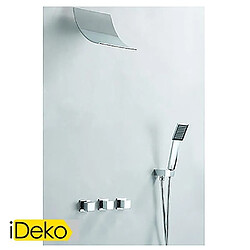 iDeko® Mitigeur robinet de douche contemporain avec pommeau de douche + douche à main carré 