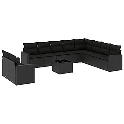 vidaXL Salon de jardin 11 pcs avec coussins noir résine tressée